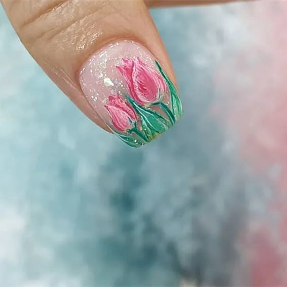 韓式花花美甲清新又可愛