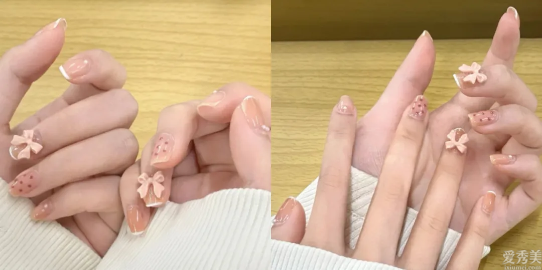 不容易爛大街的蝴蝶結美甲，顯嫩又柔美，超有夏天的感覺